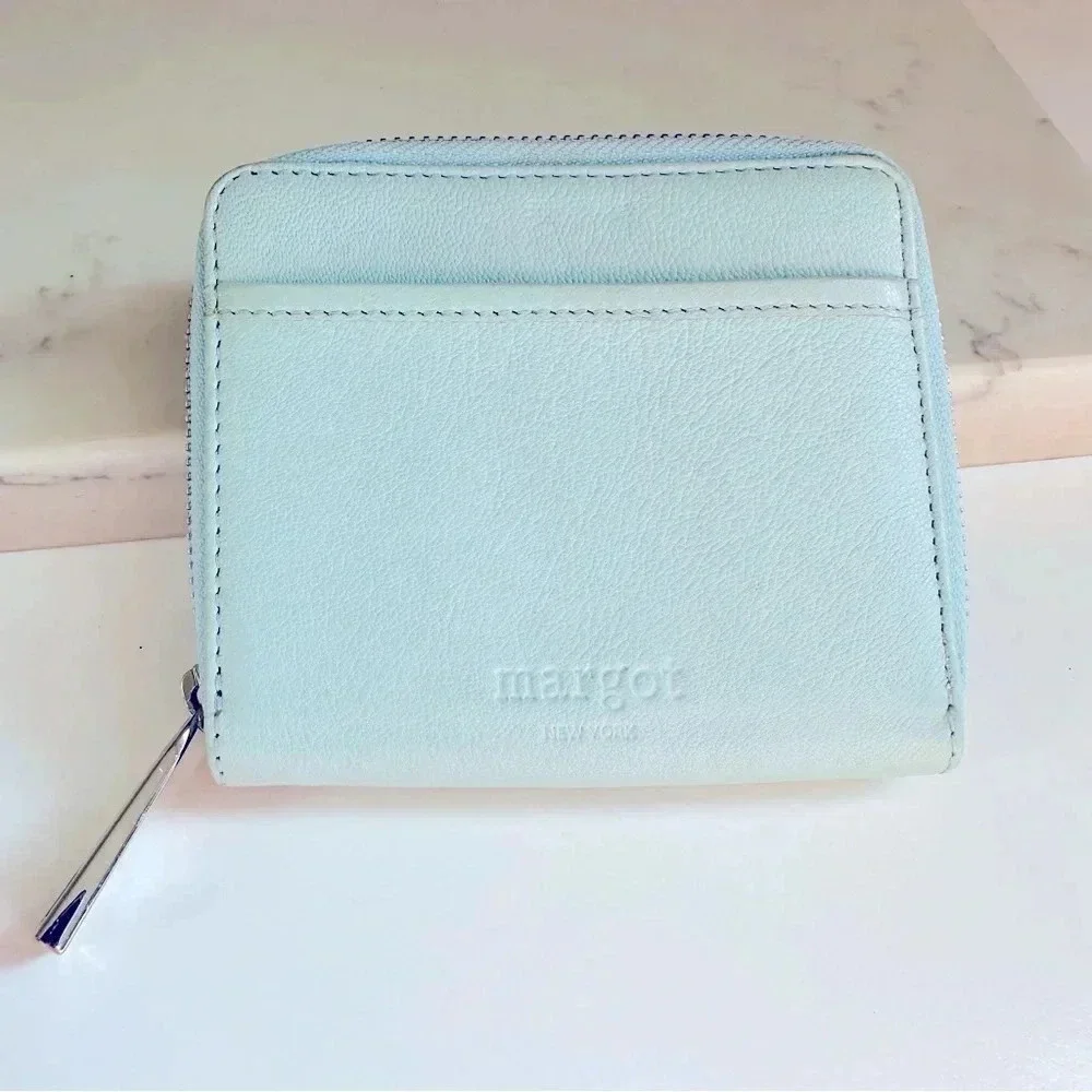 Margot New York Dana Pale Blue Leather Small Zip Around Wallet